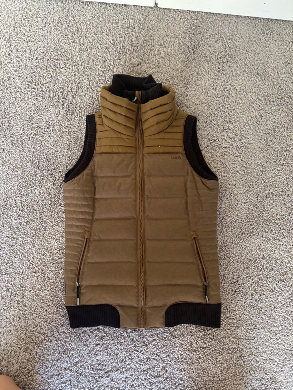 Lole Quilted Brown Puffer Vest with High Collar